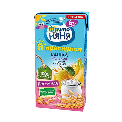Кашка ФрутоНяня молочная "йогуртовая" 5 злаков с грушей и бананом 200 мл 6+ месяцев