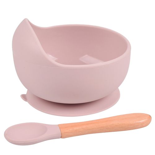 Набор силиконовой посуды: чашка на присоске и ложка, Розовый