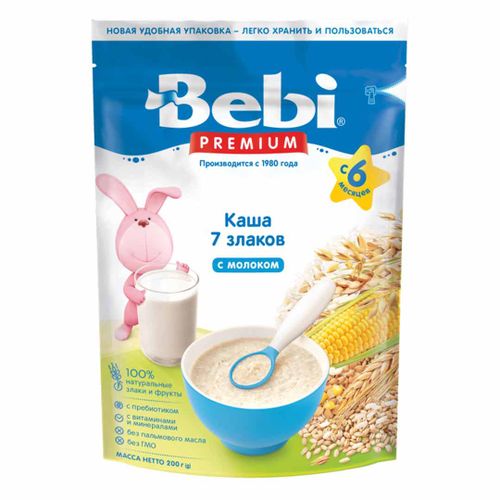 Каша Bebi Premium молочная 7 злаков с черникой, 200 г, купить недорого