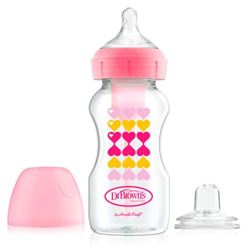 Бутылка DrBrown's Options+ Anti-colic с носиком для питья с сердечками, 270 мл 6+ мес, Розовый