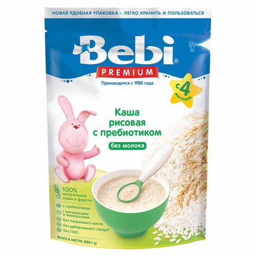 Каша Bebi Premium безмолочная рисовая с пребиотиками , 200 г, sotib olish