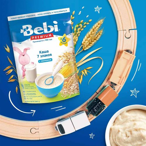 Каша Bebi Premium молочная 7 злаков с черникой, 200 г, arzon