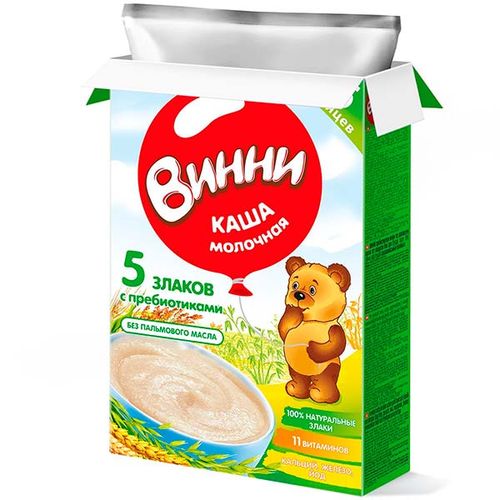 Каша молочная Винни 5 злаков с пребиотиками, 200 гр с 6+ мес, в Узбекистане