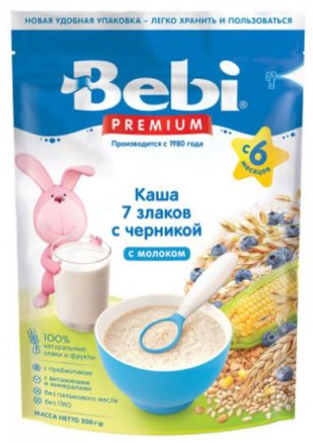 Каша Bebi Premium молочная 7 злаков с черникой, 200 г