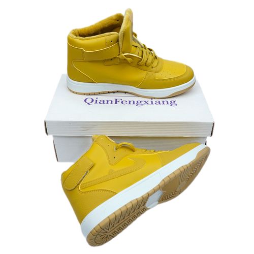 Кроссовки Qianfenxiang стиль Nike с мехом 1012, Желтый, купить недорого