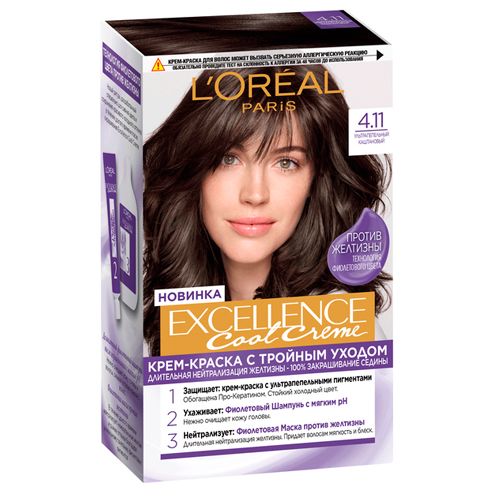 Краска L'oreal Excellence Creme для волос, №-4.11-Каштановый