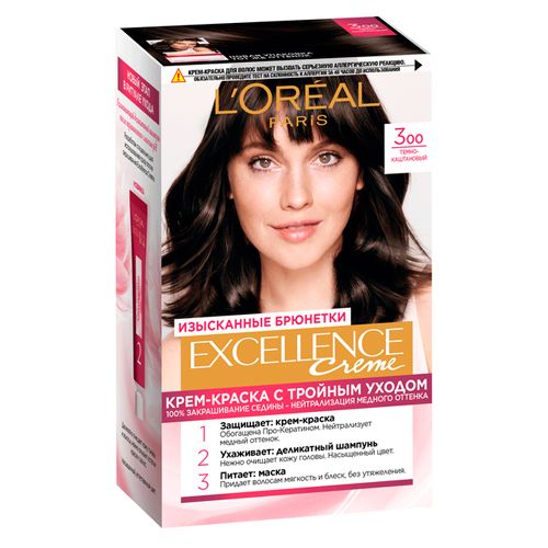 Краска для волос L'Oreal Excellence Creme, 3-Темно-каштановый