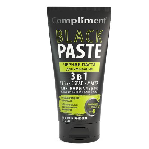 Черная паста для умывания Compliment Black Paste 3 в 1 гель, 165 мл