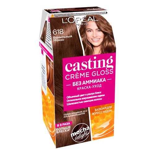 Uzoq muddatli bo'yoq-sochni parvarish qilish L'Oreal Paris Casting Creme Gloss ammiaksiz, 618-vanil Mocha