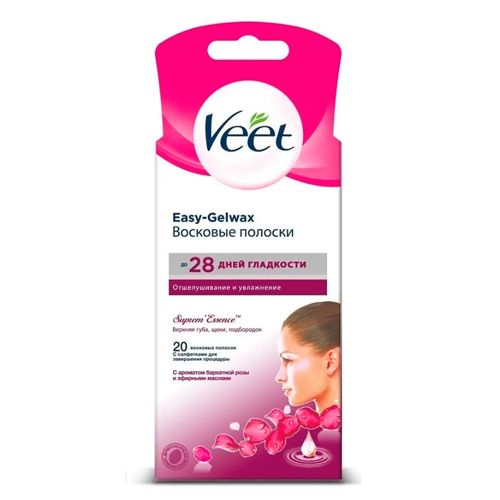 Восковые полоски Veet для лица с ароматом розы, 20 шт