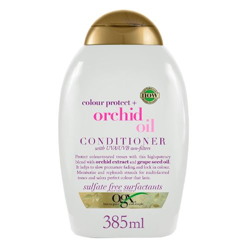 Bo'yalgan sochlarni parvarish qilish uchun konditsioner OGX Orhideya yog'i, 385 ml