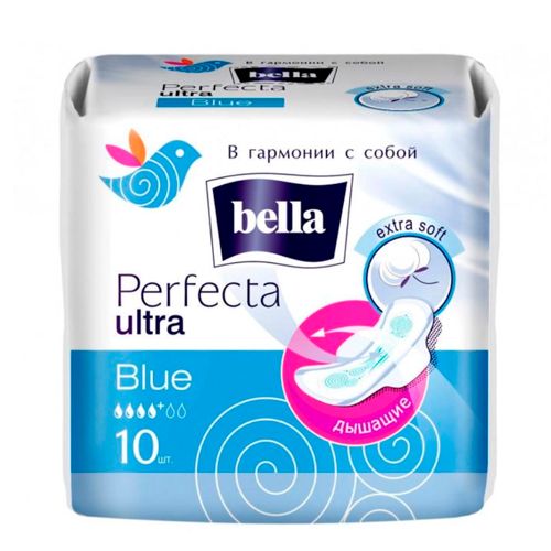 Прокладки Bella Perfecta Ultra Blue с фиксирующим клеевым слоем, 10 шт