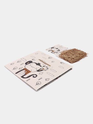 Коробка-пакет для подарочной упаковки с рисунком обезьянки, 19х28х12 см, Кремовый, фото