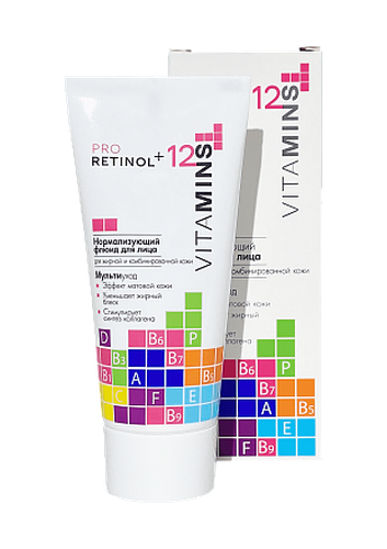 Yuz suyuqligi Modum Pro Retinol + 12 vitaminlari yog'li va aralash teri uchun