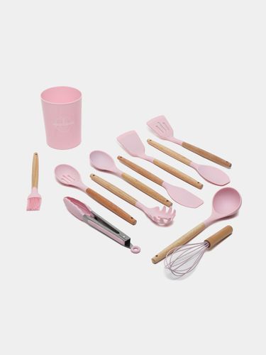 Набор силиконовых кухонных принадлежностей BR-35, 12 предметов, Розовый, купить недорого