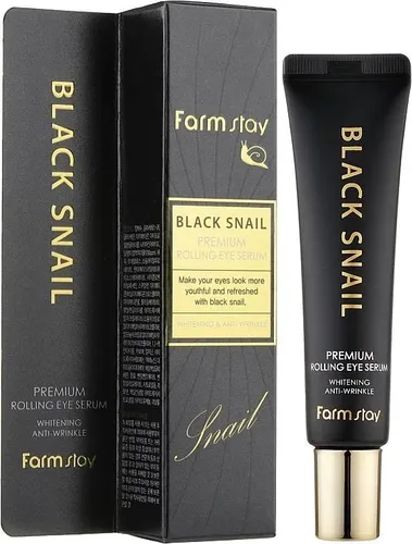 Ko'z atrofidagi teri uchun yengil, qarishga qarshi aralashma FarmStay Black Snail Premium Rolling Eye Serum, 25 ml