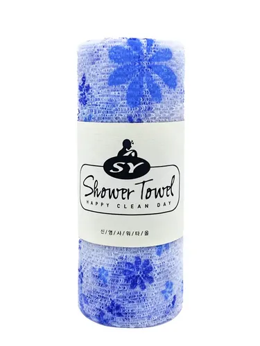 Массажная мочалка полотенце для глубокого очищения кожи и профилактики целлюлита ShinYoung Shower Towel Happy clean day Blue, 30х95 см