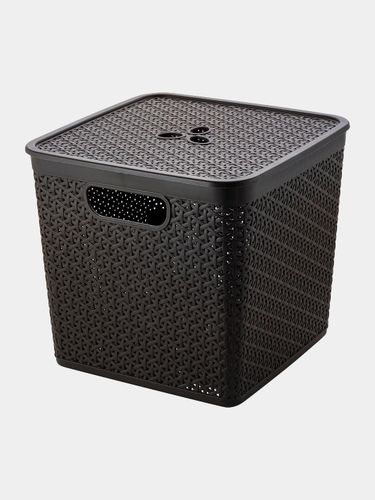 Qopqoqli Keeplex Rattan saqlash savati, 21 l, Qora