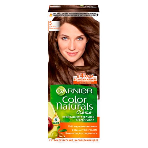 Стойкая питательная крем-краска для волос Garnier Color Naturals, №-5 Светло-каштановый