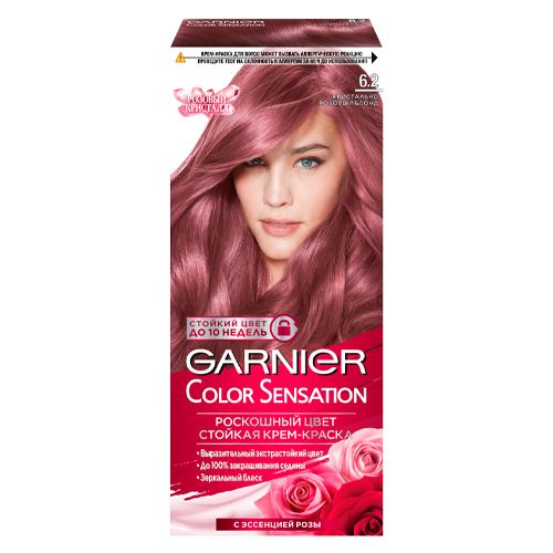 Sochlar uchun krem-bo'yoq Garnier Color Sensation Pushti Kristall, №-6.2 Kristalli pushti sariq, 112 ml