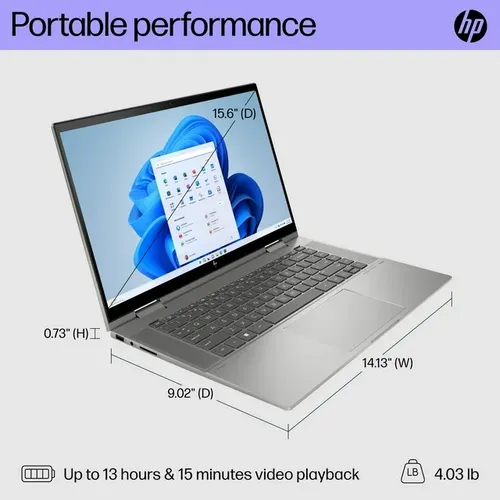 Noutbuk HP ENVY X360 15-EY1077WM | R5-7530U | 12 GB | 256 GB SSD | 15.6", kumush, купить недорого