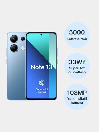 Smartfon Xiaomi Note 13, ko'k, 8/256 GB, купить недорого