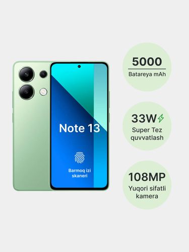 Смартфон Xiaomi Note 13, Зеленый, 8/256 GB, arzon
