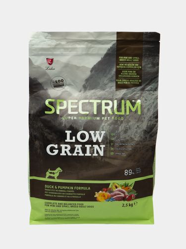 Сухой корм Spectrum Low Grain для собак мелких пород, утка с тыквой, 2.5 кг