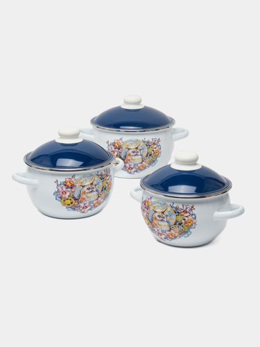 Набор эмалированной посуды СтальЭмаль Фэнтэзи 6KH021M, 9 л, 3 предмета, Синий, купить недорого