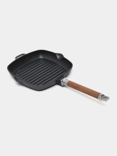 Чугунная сковорода-гриль со съемной ручкой 0624, 24 см, Черный