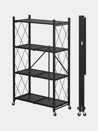 Металлический стеллаж на колесиках PR_KSN 45, 4 полки, Черный, купить недорого