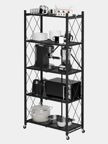 Металлический стеллаж на колесиках PR_KSN 45, 5 полки, Черный