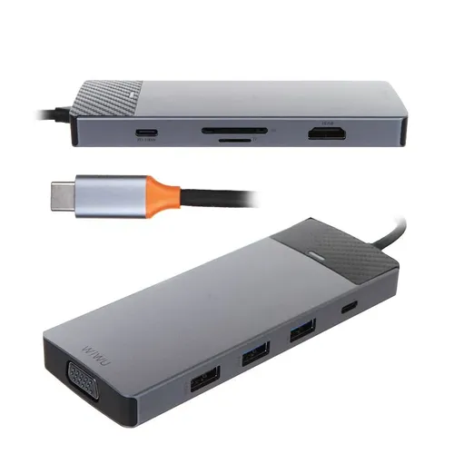 Хаб USB Wiwu Linker A921HV 9-in-1 USB-C, Серый