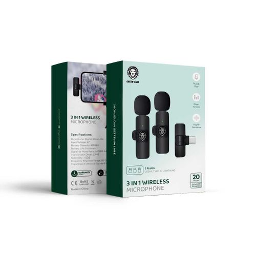 Беспроводной микрофон Green Lion 3 в 1 GN3WIRMICPBK, Черный
