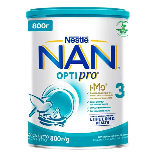 Молочко детское Nestle NAN 3 OPTIPRO для роста иммунитета и развития мозга, с 12 месяцев, 800 г