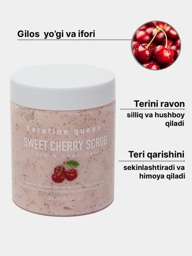 Tana va yuz uchun skrab Keratine Queen Sweet Cherry Scrub, 300 g
