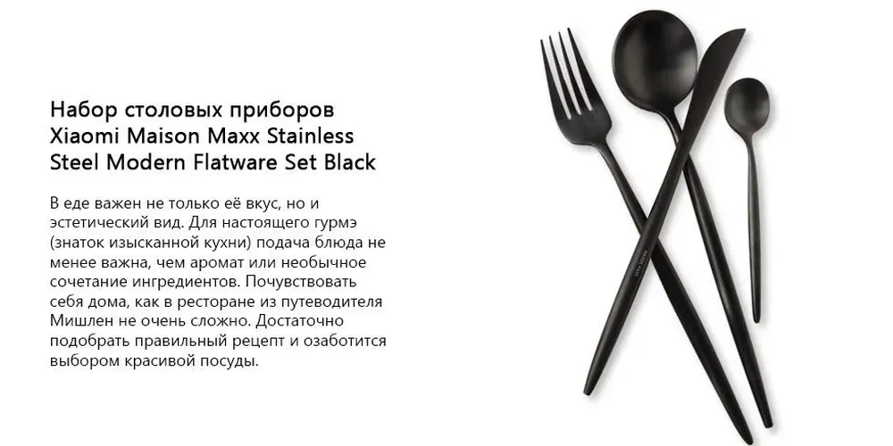 Набор столовых приборов Xiaomi Maison Maxx Stainless Steel Modern Flatware Set, Черный, купить недорого