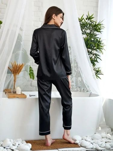 Атласная классическая пижама Maysar 000465, Черный, arzon