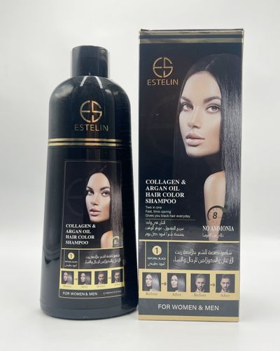 Шампунь-краска для волос Collagen & argan oil hair color shampoo Natural black, 400 мл