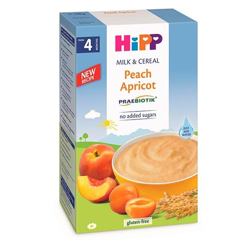 Каша HiPP молочная рисово-кукурузная персиком,абрикосом HKP3729, 4+ мес