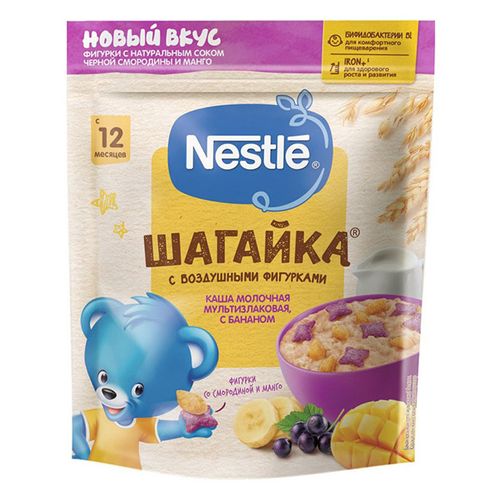 Nestle ko'p donli sutli bo'tqa bug'doyli banan-mango-qora smorodina, 12 oylikdan, 190 g