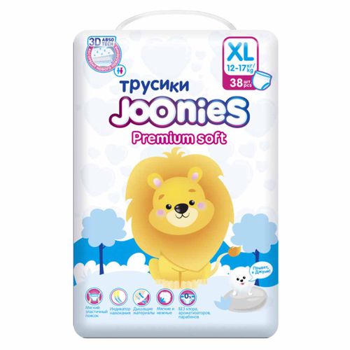 Трусики-подгузники Joonies Premium soft, XL 12-17 кг, 38 шт, Разноцветный