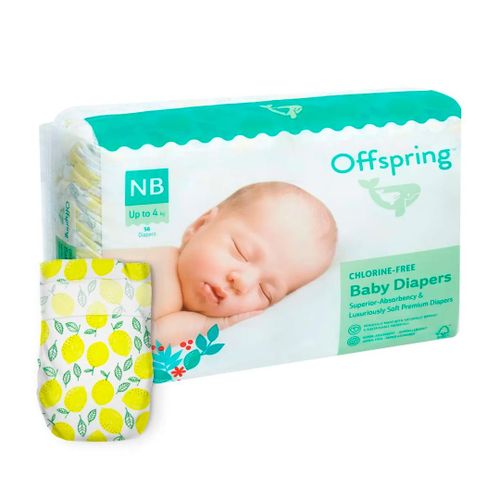 Подгузники Offspring Лимоны, NB (2-4 кг), 56 шт, Жёлтый