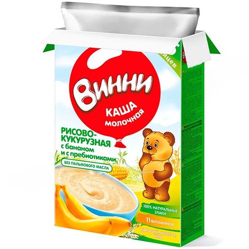 Каша молочная Винни рисово-кукурузная с бананом и с пребиотиками ВН-893, 200 г, 6+ мес, Разноцветный, в Узбекистане