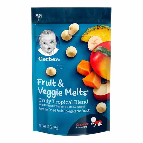 Йогуртовые шарики мелтс Gerber Fruit Veggie Melts Truly Tropical Blend манго ананас, 8+ мес, 28 гр