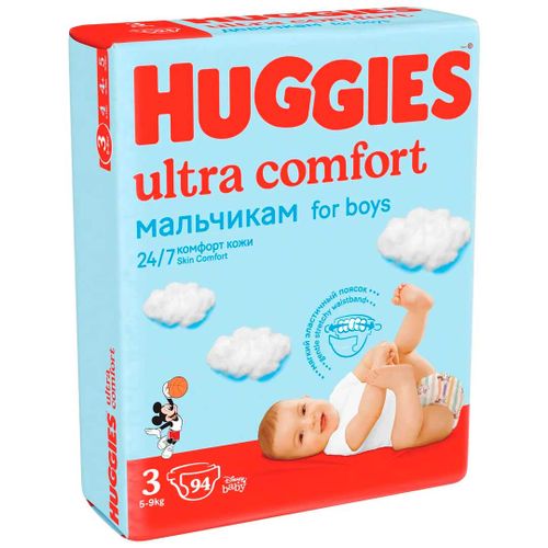 Подгузники Huggies Ultra Comfort 3, 5-9 кг, 94 шт, Белый