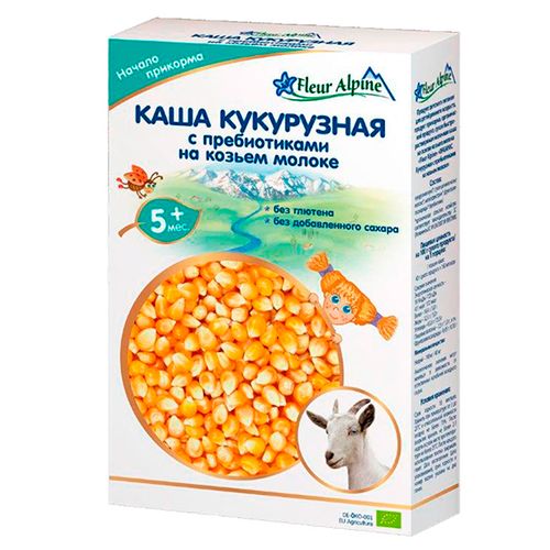 Каша Fleur Alpine на козьем молоке Органик Кукурузная с пребиотиками, 5+ мес, 200 гр