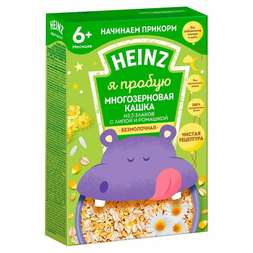 Каша Heinz безмолочная многозерновая из 3 злаков с липой и ромашкой Я пробую, с 6+ мес, 180 гр