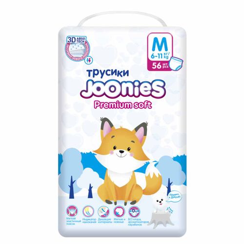 Трусики-подгузники Joonies Premium soft, M 6-11 кг, 56 шт, Разноцветный