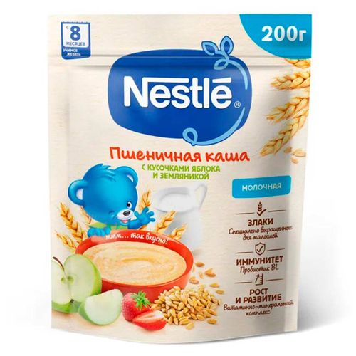 Nestle bug'doy sutli olma-qulupnayli kasha, 8+ oydan boshlab, 200 gr